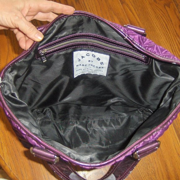 Marc Jacobs Tote Bag Quilted Purple Flawed Handles - Picture 4 of 15